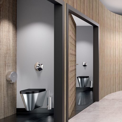 Robusztus, biztonsági rögzítéssel ellátott WC-kefék közösségi WC-kabinokban.