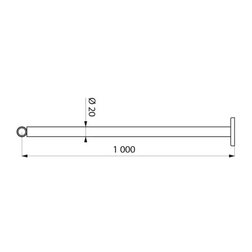 DELABIE mennyezti rögzítő szár D=20mm zuhanyfüggöny tartórúdhoz, 1mm vastag, fényes r.m. acél, 1000mm méretre vágható