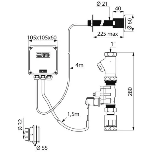 DELABIE TEMPOMATIC infra vezérlésű WC öblítőszelep szervizfolyosós szereléshez, max 225 mm falra, hálózati