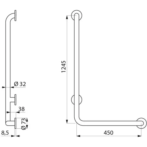 1245mm függőleges szár, 450mm széles vízszintes szár.