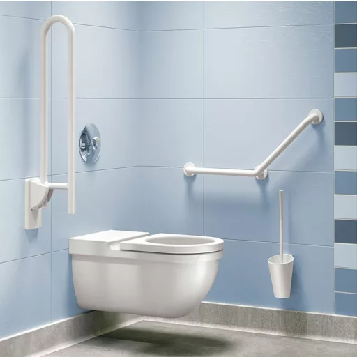 Az igényes akadálymentes WC-k kellékei a meleg tapintású NylonClean mozgássérült kapaszkodók.