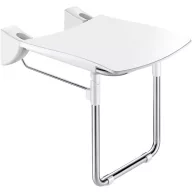   DELABIE Comfort ülőfelületű felhajtható zuhanyülőke lábbal, 420x506mm, UltraSatin selyem r.m. acél vázon