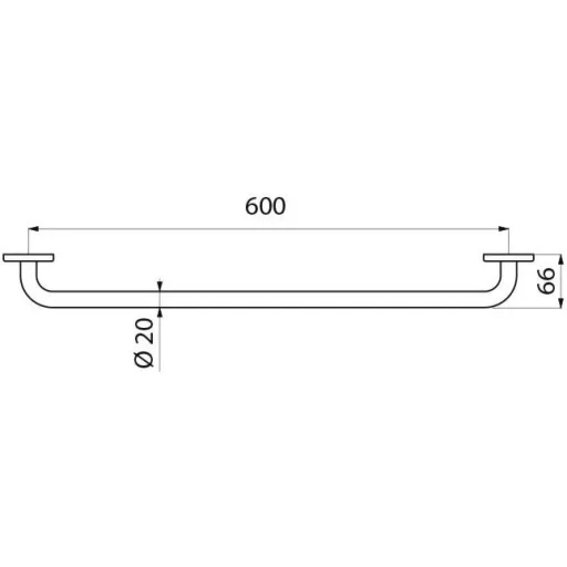 DELABIE törölközőtartó rúd, 600 mm egyenes, 1 állású, r.m. acél, d=20 mm, selyem