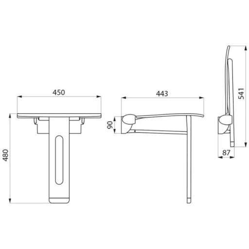 450mm széles, 443mm mély ülőfelület.