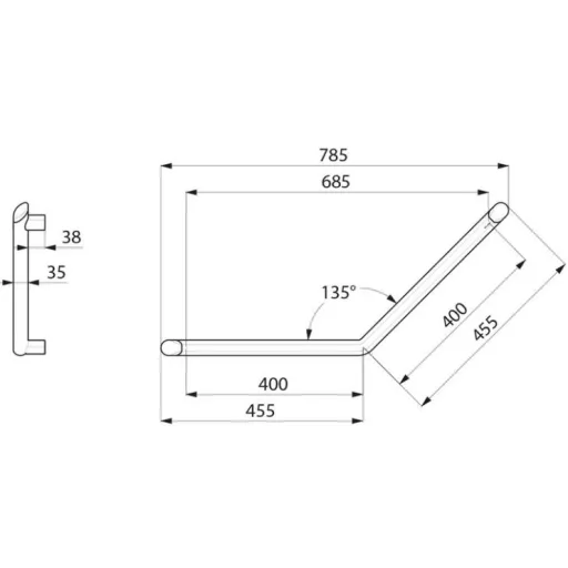 DELABIE Be-Line exkluzív 135°-ban hajlított kapaszkodó, D=35mm alumínium, 400x400mm, matt fehér