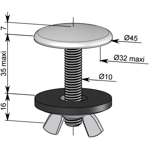 45mm kupak átmérő, max 35mm vastagságig.