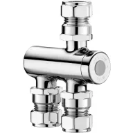   DELABIE Premix Nano termokeverő használati melegvízhez, DN15, M1/2", D=15mm csatlakozások rézcsőhöz, szűrők, visszacsapó szelepek, 34-60°C, 3-12L/p, króm