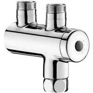   DELABIE Premix Nano termokeverő használati melegvízhez, DN10, F3/8" forró víz, M3/8" hideg víz, M3/8" kevert ág, szűrők, visszacsapó szelepek, 34-60°C, 3-12L/p, króm