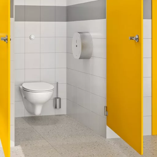 Szervizfolyosós szerelvényekkel felszerelt vandálbiztos WC kabin.