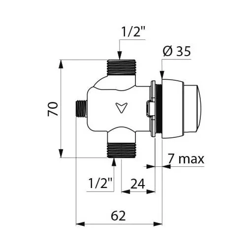 DELABIE TEMPOSOFT 2 nyomógombos piszoár öblítőszelep, max. 7 mm vastag panelra, M1/2", 3mp