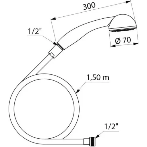DELABIE eldobható kézizuhany 1,5m PVC flexibilis csővel, D=70mm esőztető fej, sárga, egészségügybe, 1db-os egységár, 25db/karton rendelhető