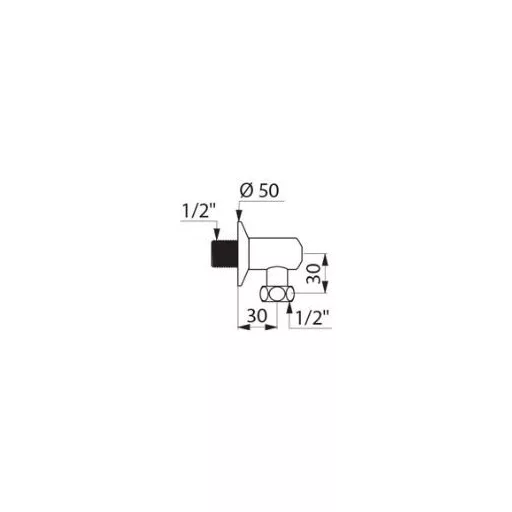 DELABIE falon kívüli könyökcsatlakozó integrált elzárószelep takarótárcsával, M1/2" - F1/2" csatlakozásokkal, sárgaréz, krómozott fényes