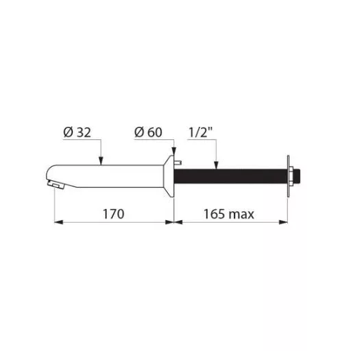 DELABIE kézmosó kifolyó, fal mögötti, szervizfolyosós szereléshez, 170 mm-es kinyúlással, fali koronggal