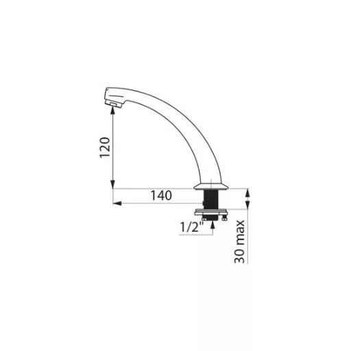 DELABIE fix kifolyó kézmosóhoz, álló, 140 mm kinyúlással, 120 mm magas kifolyással