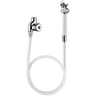   DELABIE sütőtisztító zuhanyszett elzárócsappal, nyomógombos öblítő zuhannyal, fali akasztókonzollal, 1250 mm-es PVC tömlővel, kevert vízre