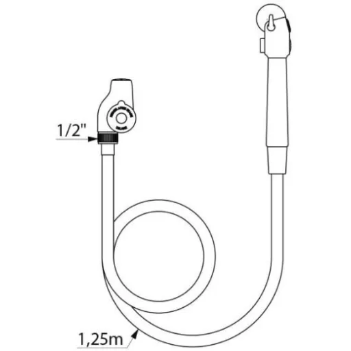 DELABIE sütőtisztító zuhanyszett elzárócsappal, nyomógombos öblítő zuhannyal, fali akasztókonzollal, 1250 mm-es PVC tömlővel, kevert vízre