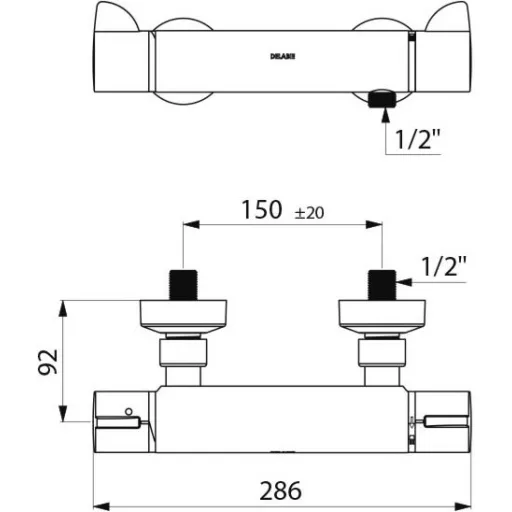 A H9741 falon kívüli forrázásgátlós zuhanycsap bekötési pontjai 150mm-re vannak egymástól.