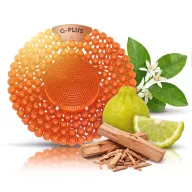   G-PLUS Bergamot & Sandalwood - bergamott és szantálfa illatosított piszoár rács húgykő- vízkőlazító enzimmel, extra nagy teljesítményű, fröccsenésgátló buborékok és célzó sörték, D=194mm, 60 napos