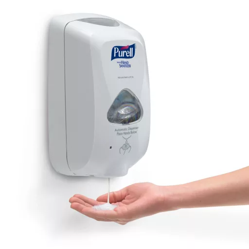 PURELL automata kézfertőtlenítő gél adagoló, TFX rendszer, 1200ml, érintésmentes szenzoros működtetés, elemes, fehér