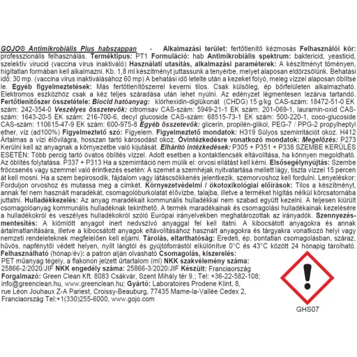 GOJO Antimikrobiális Plus fertőtlenítő kézmosó habszappan patron, TFX, 1200 ml