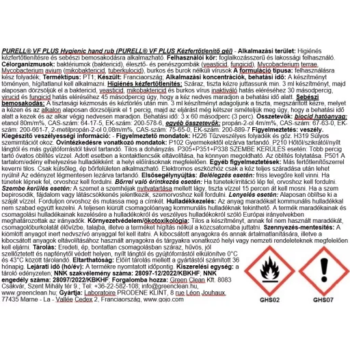 PURELL VF PLUS erős széles hatásspektrumú, erős virucid hatású kézfertőtlenítő gél utántöltő patron, TFX rendszer, 1200 ml