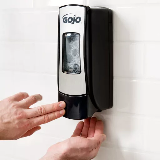GOJO nyomógombos habszappan adagoló, ADX-7 patronos kézmosó rendszer, fekete/ezüst, 700 ml