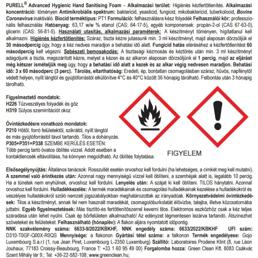 PURELL Advanced kézfertőtlenítő hab, nyomógombos ADX-12 utántöltő patron, 1200 ml