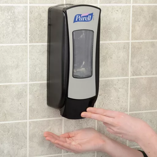 PURELL ADX-12 nyomógombos kézfertőtlenítő gél adagoló, ABS műanyag, fekete/ezüst, 1200ml