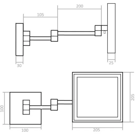 Méretezett ábra a GC00038C LED-es pipere tükörhöz.