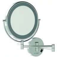   Szállodai kozmetikai pipere tükör LED fénnyel, 3x nagyítással, D=215mm dönthető tükörrel, kihajtható, kerek, krómozott sárgaréz