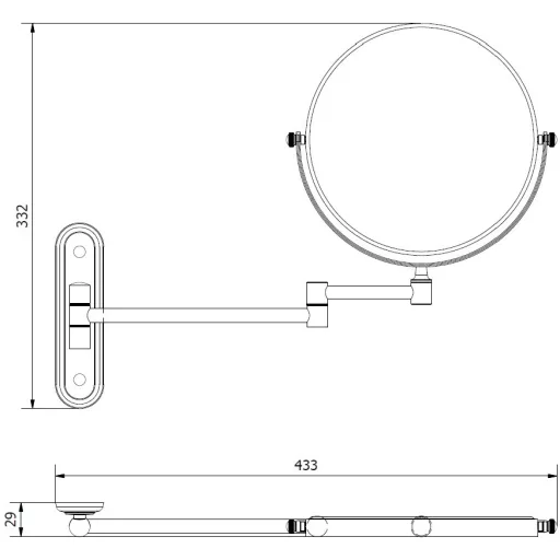 A tükör kihajtott állapotában 433mm széles.