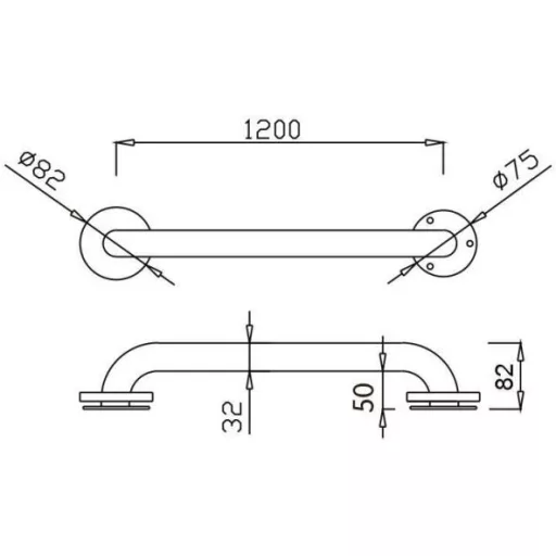 1200mm egyenes kapaszkodó, D=32mm, 1,5mm falvastagság, r.m. acél, selyem matt
