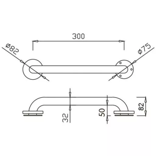 300mm egyenes kapaszkodó, D=32mm, 1,5mm falvastagság, r.m. acél, selyem matt