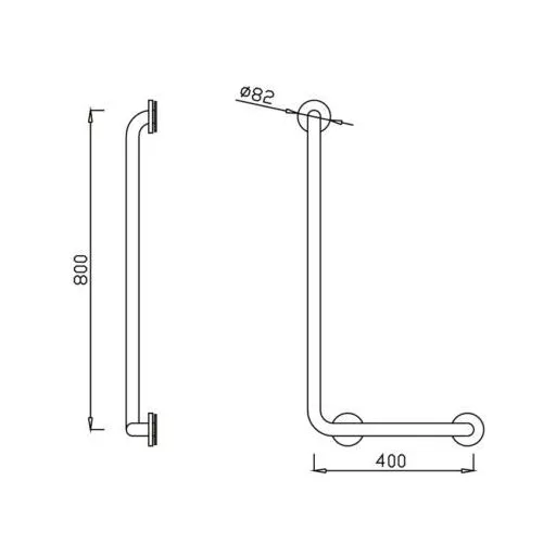 L-alakú mozgássérült kapaszkodó 400x800mm, jobbos, szemből nézve a WC bal oldalára kerül, r.m. acél, fényes