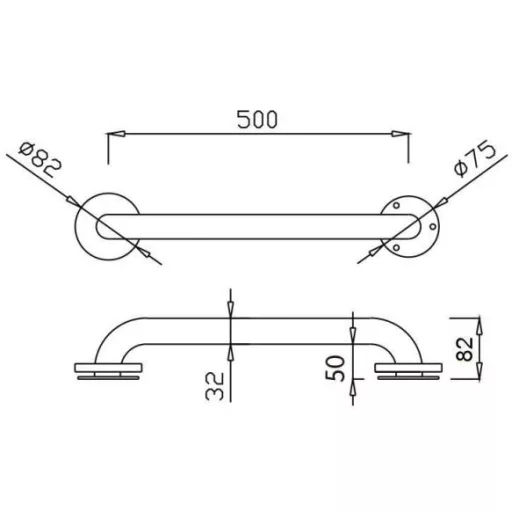 500mm egyenes kapaszkodó, D=32mm, 1,5mm falvastagság, r.m. acél, selyem matt