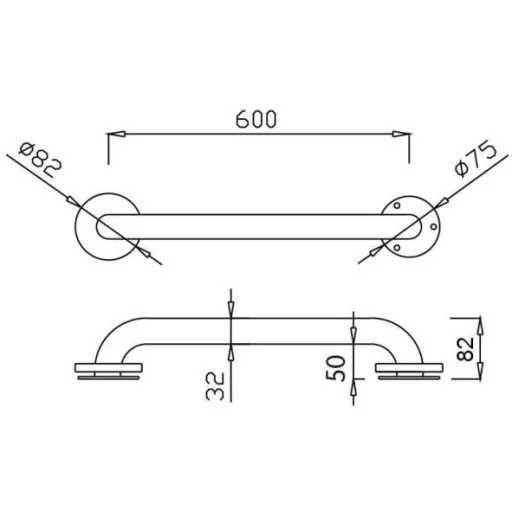 600mm egyenes kapaszkodó, D=32mm, 1,5mm falvastagság, r.m. acél, selyem matt