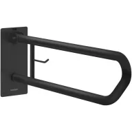   Felhajtható kapaszkodó WC-papír tartóval, fali, r.m. acél, matt fekete, D=32mm, L=800mm
