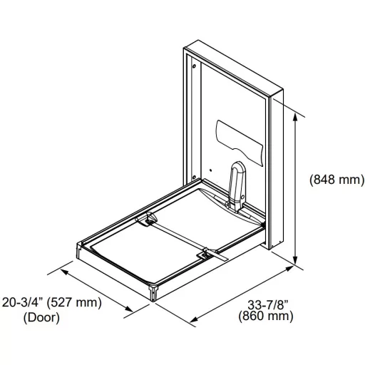 Lehajtott állapotban 860mm mély a pelenkázó felület.