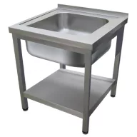  500mm 1 medencés nagykonyhai mosogató 400x400x250mm medencével, lábra állítva, polccal, r.m. acél