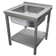   600mm 1 medencés nagykonyhai mosogató 500x500x300mm medencével, lábra állítva, polccal, r.m. acél