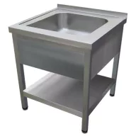   600mm 1 medencés nagykonyhai mosogató 500x600x300mm medencével, lábra állítva, takaróköpennyel, polccal, r.m. acél