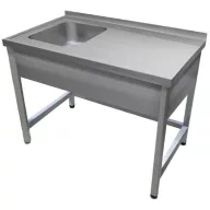   1000mm 1 medencés nagykonyhai mosogató jobb oldali csepegtetővel, 500x400x250mm medencével, lábra állítva, takaróköpennyel, r.m. acél