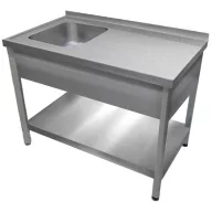   1000mm 1 medencés nagykonyhai mosogató jobb oldali csepegtetővel, 500x400x250mm medencével, lábra állítva, takaróköpennyel, polccal, r.m. acél