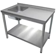  1000mm 1 medencés nagykonyhai mosogató jobb oldali csepegtetővel, 500x400x250mm medencével, lábra állítva, polccal, r.m. acél