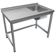   1000mm 1 medencés nagykonyhai mosogató bal oldali csepegtetővel, 500x400x250mm medencével, lábra állítva, r.m. acél