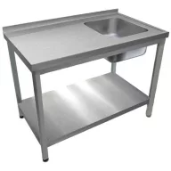   1000mm 1 medencés nagykonyhai mosogató bal oldali csepegtetővel, 500x400x250mm medencével, lábra állítva, polccal, r.m. acél