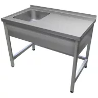   1000mm 1 medencés nagykonyhai mosogató jobb oldali csepegtetővel, 500x500x300mm medencével, lábra állítva, takaróköpennyel, r.m. acél