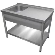   1000mm 1 medencés nagykonyhai mosogató jobb oldali csepegtetővel, 500x500x300mm medencével, lábra állítva, takaróköpennyel, polccal, r.m. acél