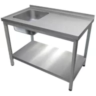   1000mm 1 medencés nagykonyhai mosogató jobb oldali csepegtetővel, 500x500x300mm medencével, lábra állítva, polccal, r.m. acél