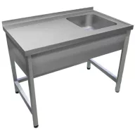   1000mm 1 medencés nagykonyhai mosogató bal oldali csepegtetővel, 500x500x300mm medencével, lábra állítva, takaróköpennyel, r.m. acél